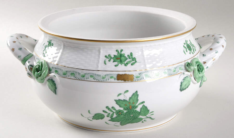Chinese Bouquet Green (AV) Bean Pot No Lid by Herend-1