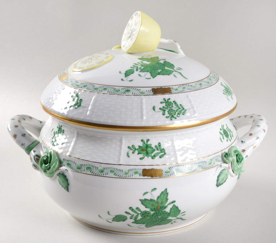 Chinese Bouquet Green (AV) Bean Pot & Lid by Herend-1