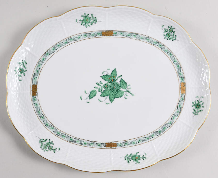Chinese Bouquet Green (AV) 12" Oval Tray by Herend-1
