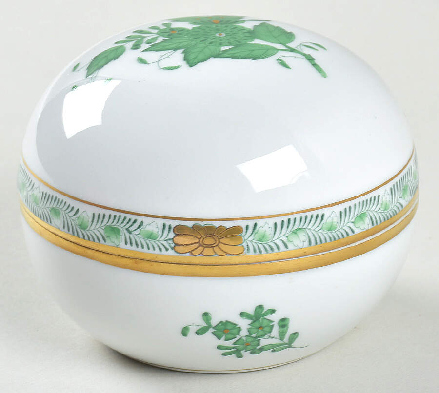 Chinese Bouquet Green (AV) 3" Round Box & Lid by Herend-1