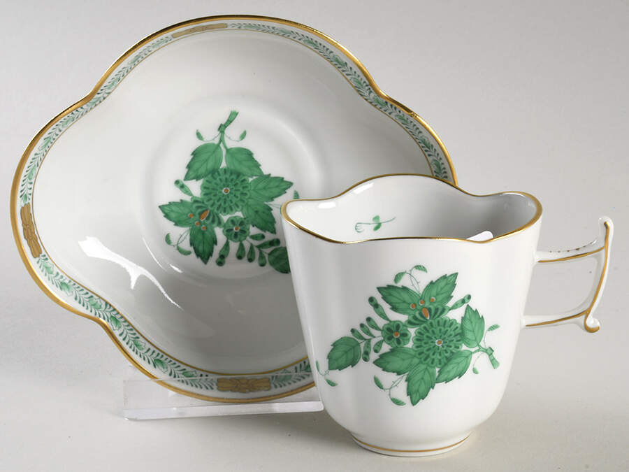 Chinese Bouquet Green (AV) Flat Demitasse Cup & Saucer Set by Herend-1