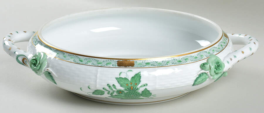 Chinese Bouquet Green (AV) Round Vegetable No Lid by Herend-1