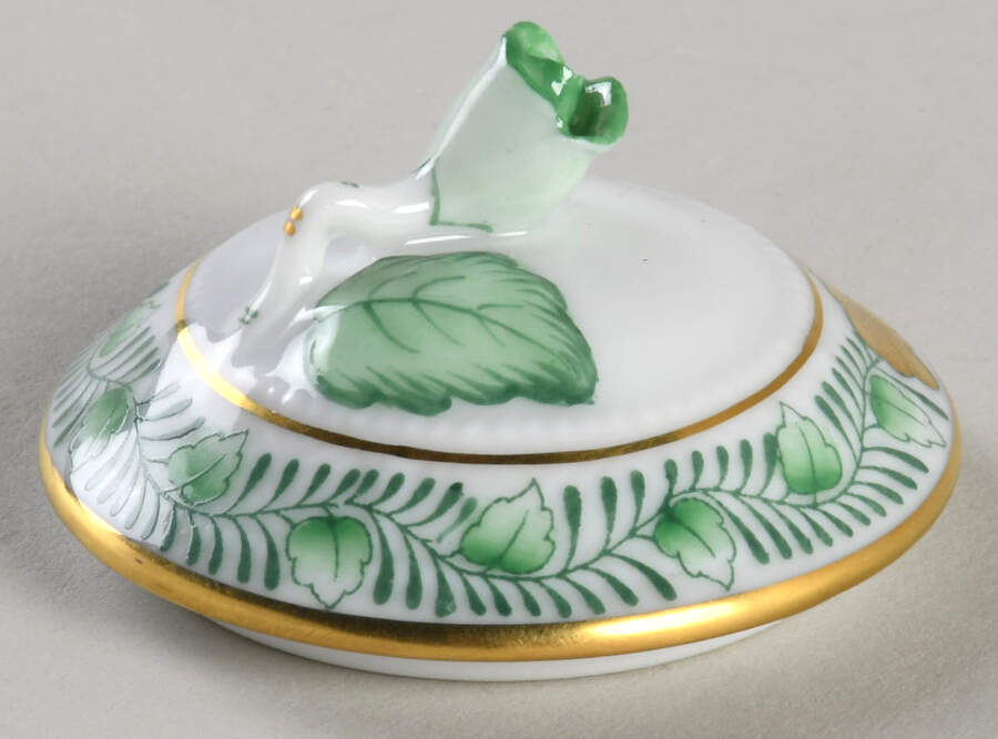 Chinese Bouquet Green (AV) Lid for Honey Pot by Herend-1