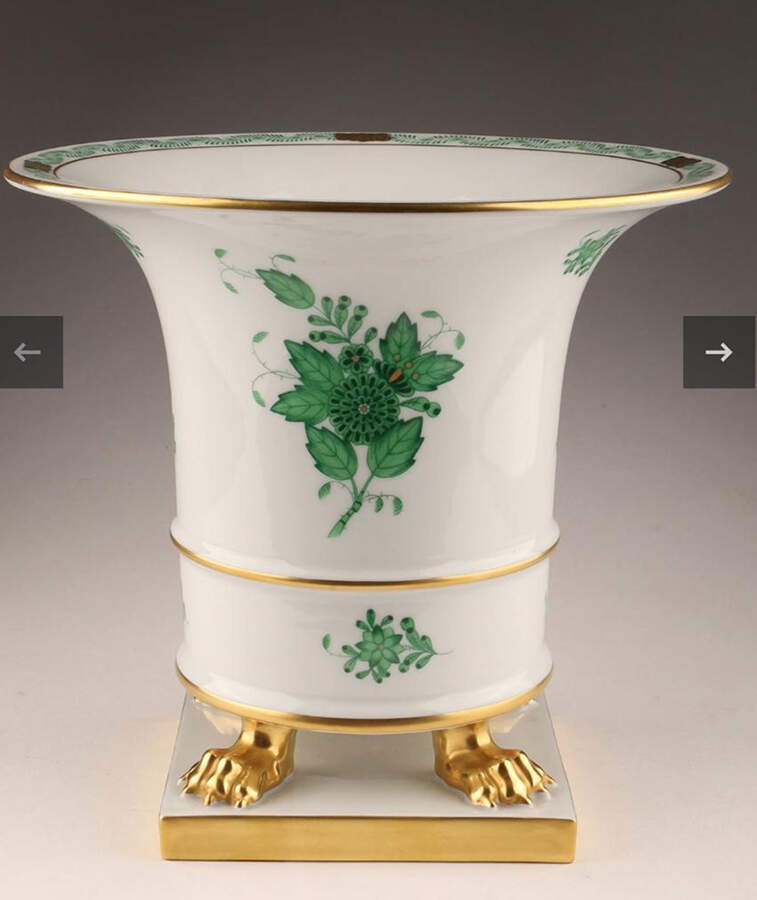 Chinese Bouquet Green (AV) 7" Claw Footed Urn Vase by Herend-1