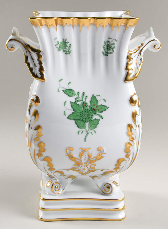 Chinese Bouquet Green (AV) 10" Footed Vase by Herend-1