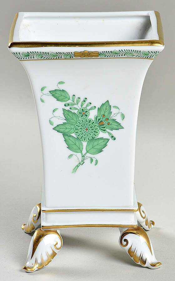 Chinese Bouquet Green (AV) 6" Square Vase by Herend-1