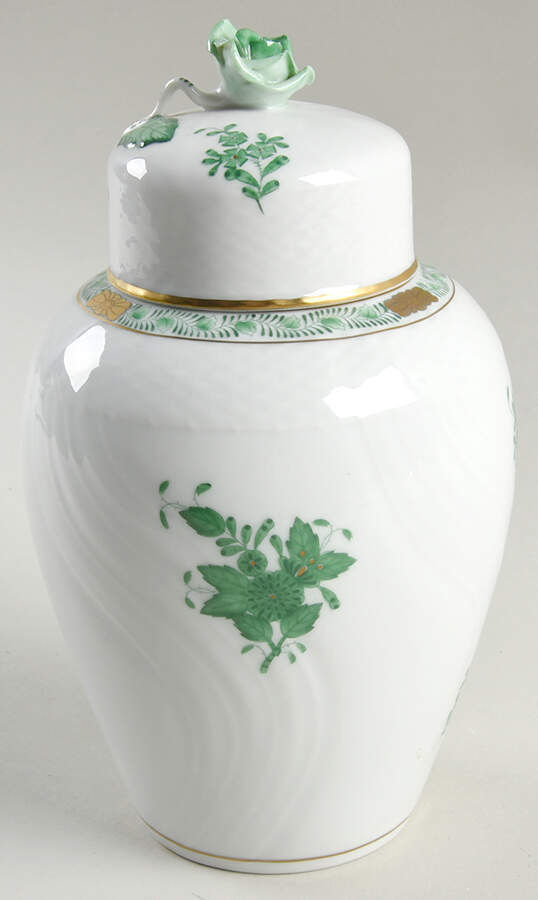 Chinese Bouquet Green (AV) Small Ginger Jar & Lid by Herend-1