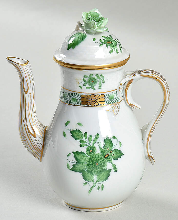 Chinese Bouquet Green (AV) Individual Coffee Pot & Lid by Herend-1
