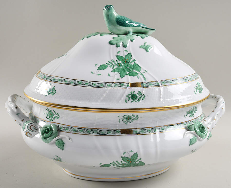 Chinese Bouquet Green (AV) Oval Tureen & Lid by Herend-1