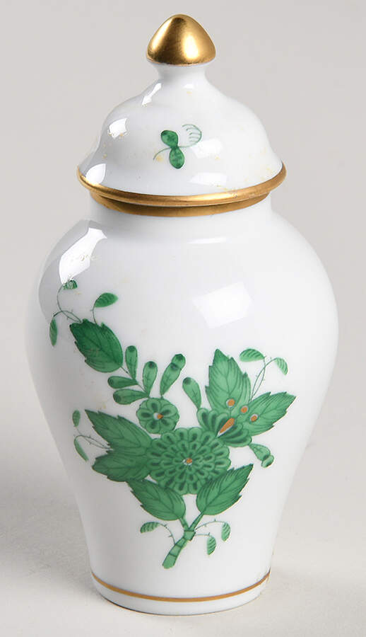 Chinese Bouquet Green (AV) Small Covered Vase by Herend-1