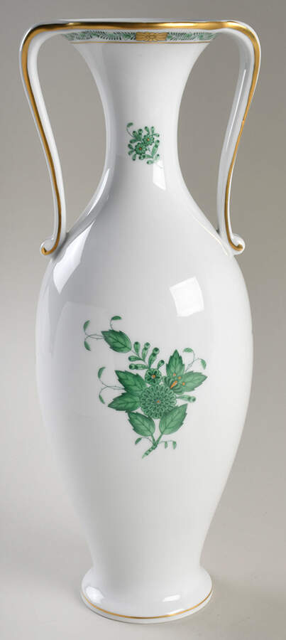 Chinese Bouquet Green (AV) 13" Handled Vase by Herend-1