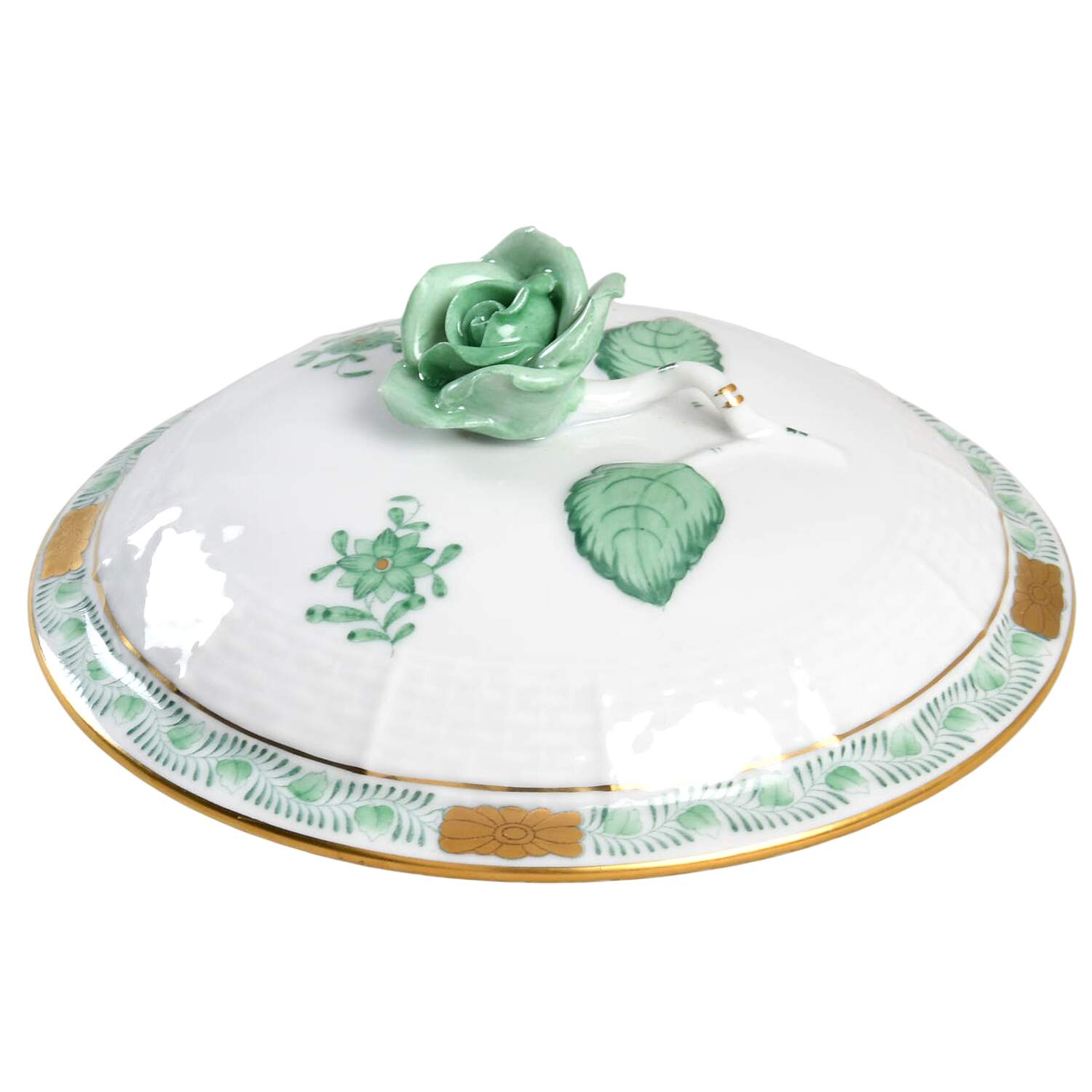 Chinese Bouquet Green (AV) Lid for Footed Bouillon Cup by Herend-1