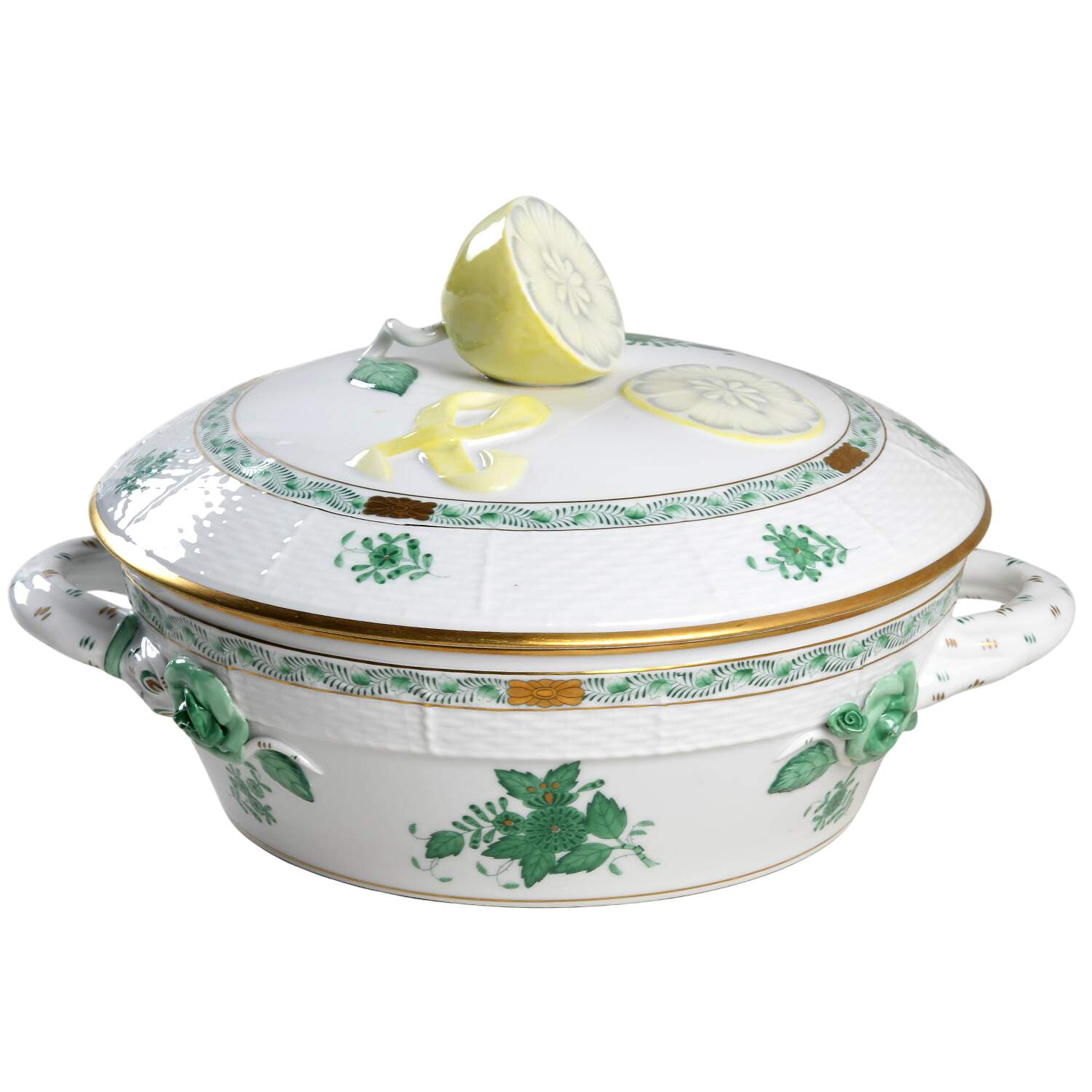 Chinese Bouquet Green (AV) Round Covered Vegetable by Herend-1