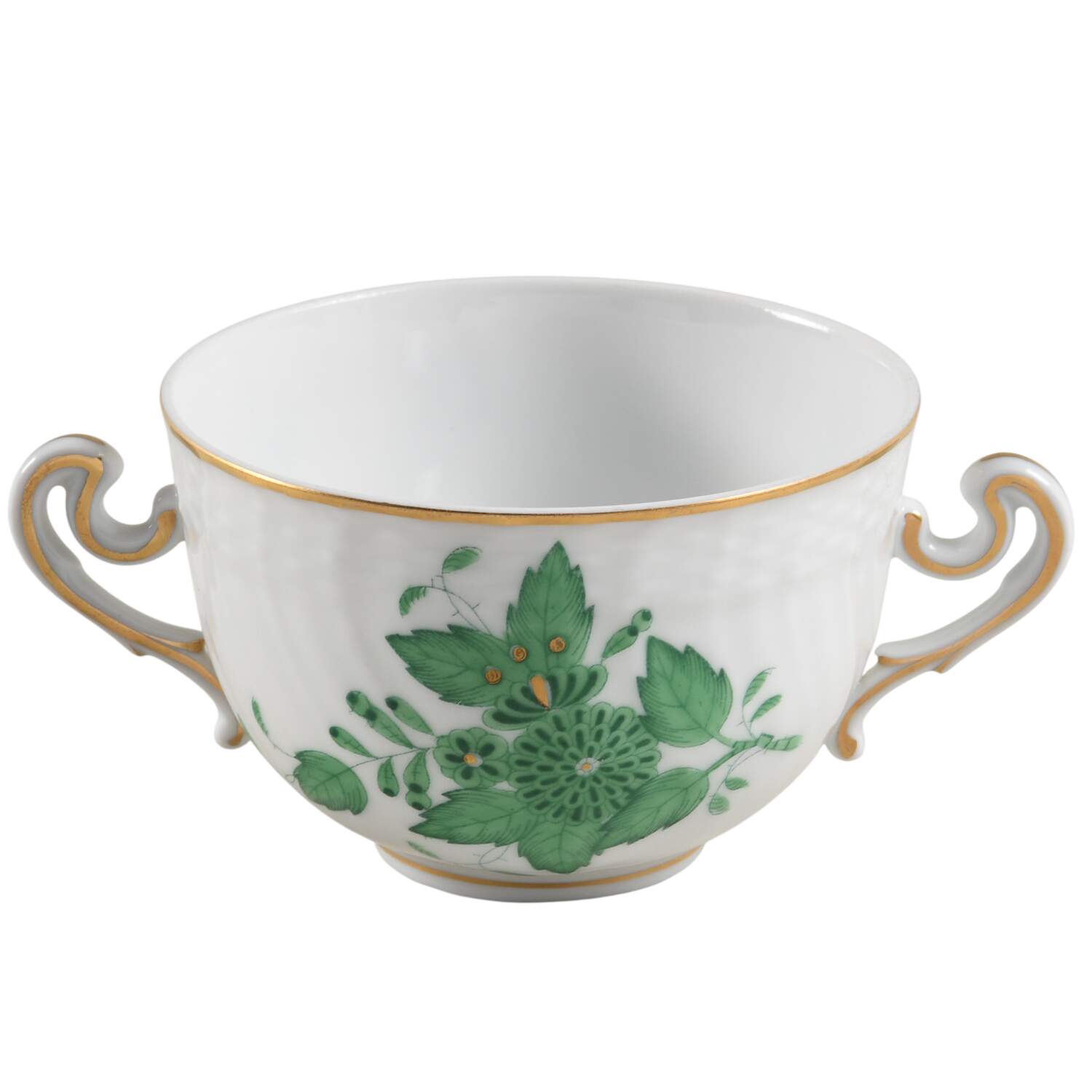 Chinese Bouquet Green (AV) Flat Cream Soup Bowl by Herend-1