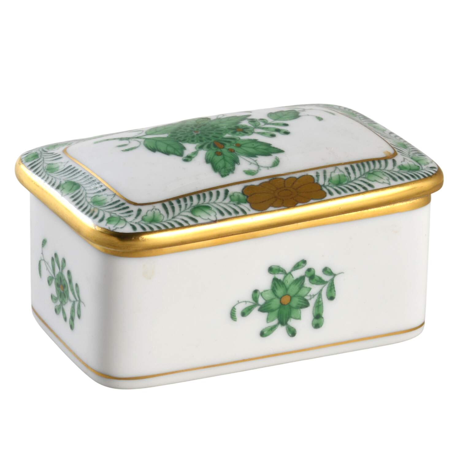 Chinese Bouquet Green (AV) Trinket Box with Lid by Herend-1