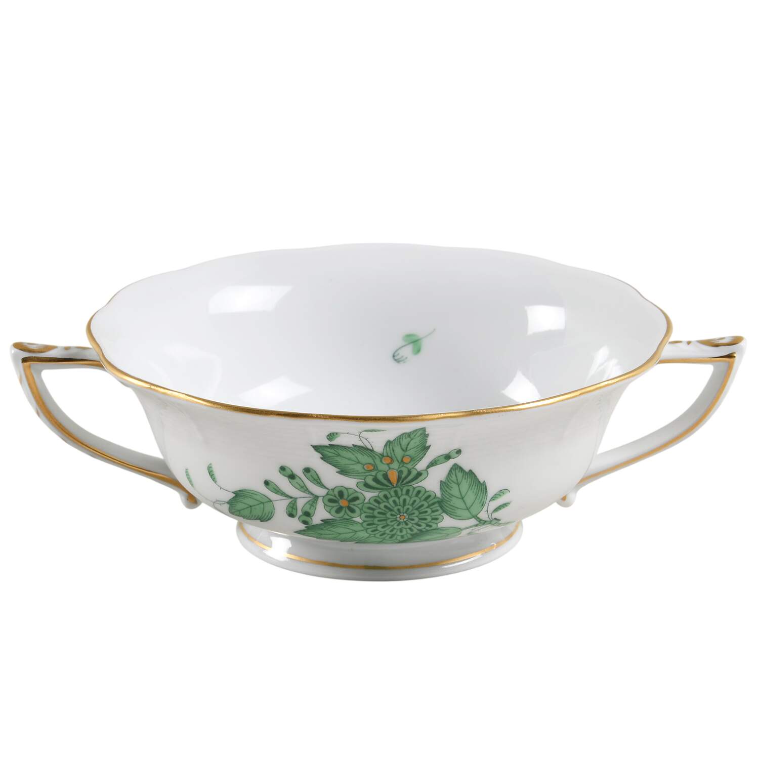 Chinese Bouquet Green (AV) Footed Cream Soup Bowl by Herend-1