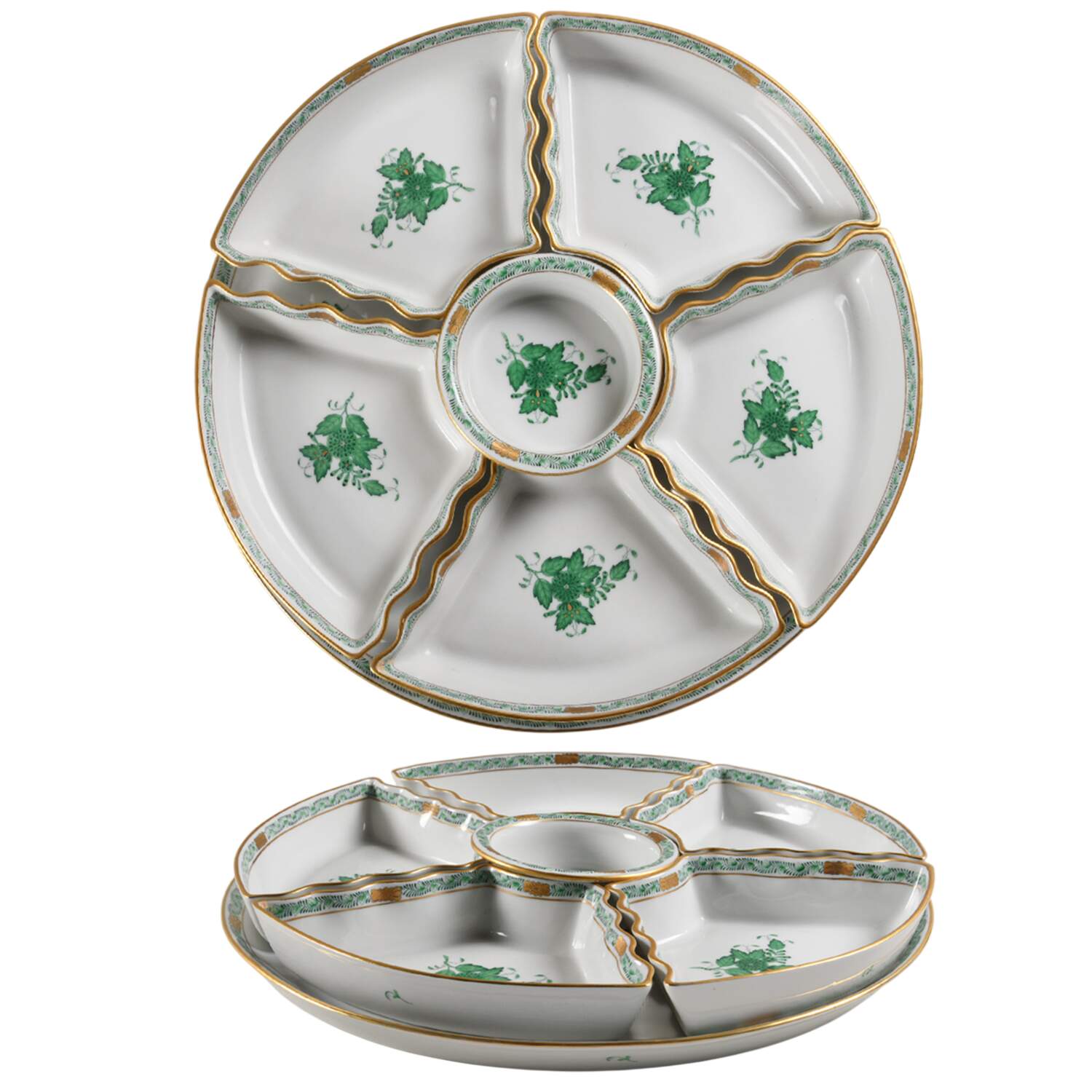 Chinese Bouquet Green (AV) 7-Piece Hors d'Oeuvres Set by Herend-1