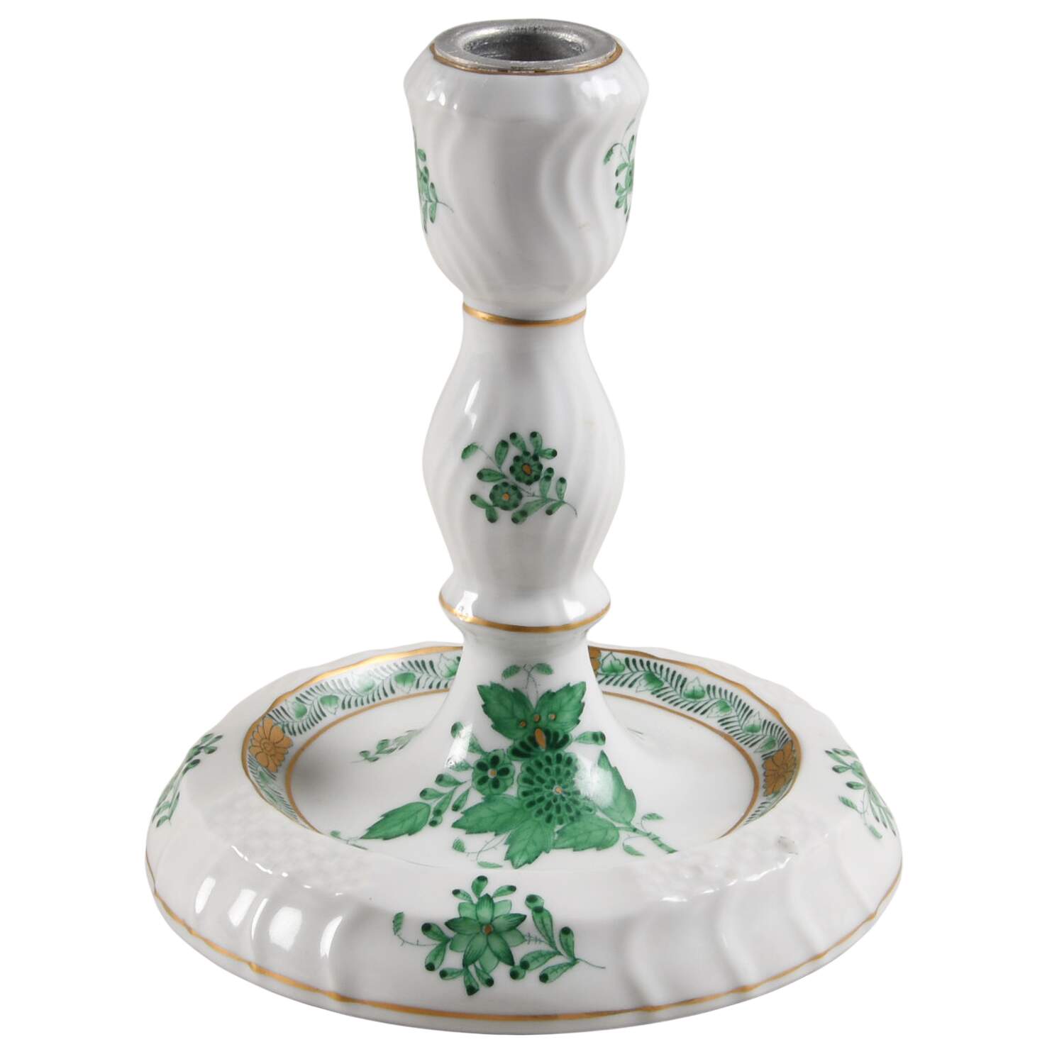 Chinese Bouquet Green (AV) 5" Candlestick W/Wire Hole by Herend-1