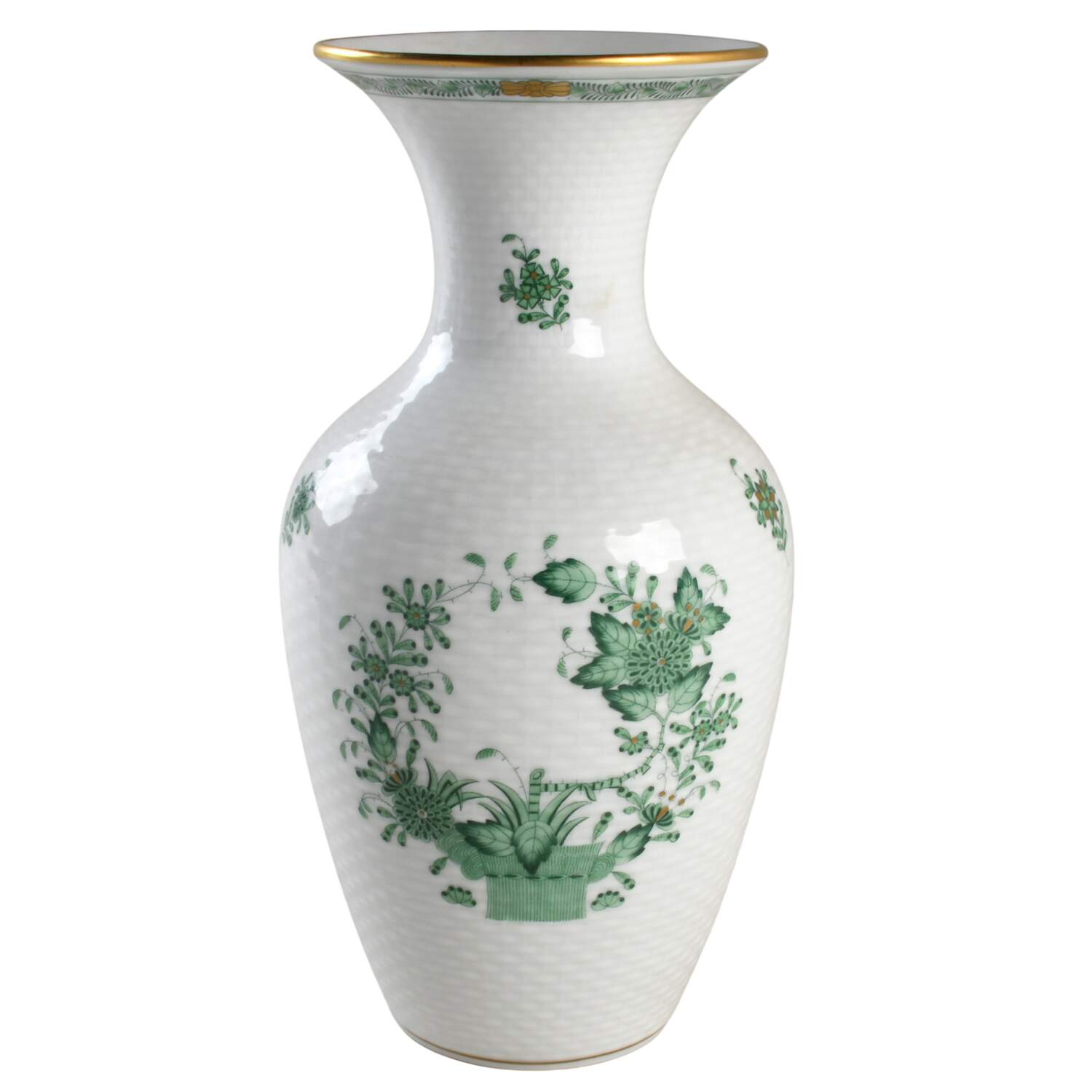 Chinese Bouquet Green (AV) 10" Flared Vase by Herend-1