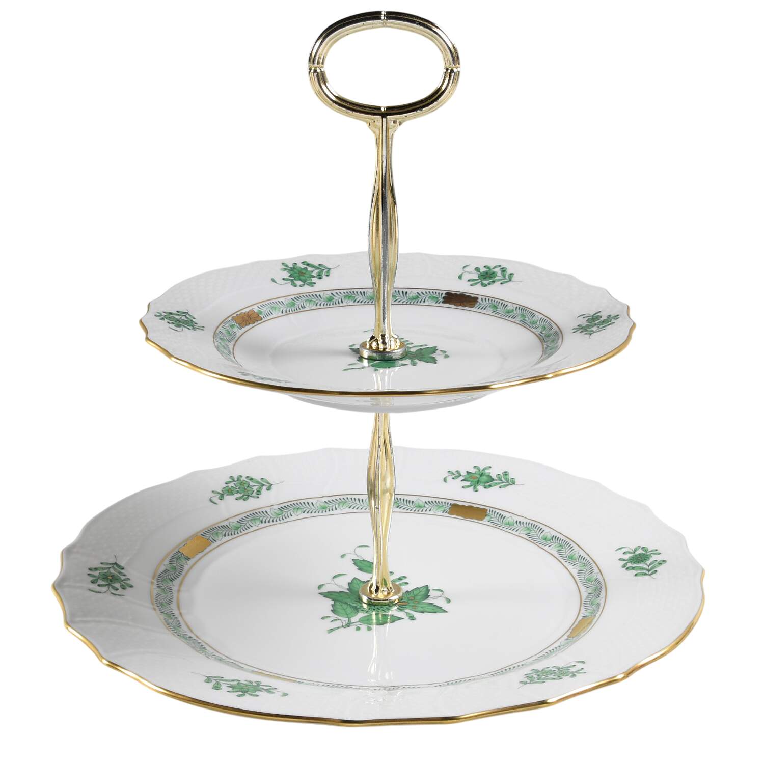 Chinese Bouquet Green (AV) 6 5/8"-10"  2 Tiered Serving Tray (Dp, Sp) HC by Herend-1