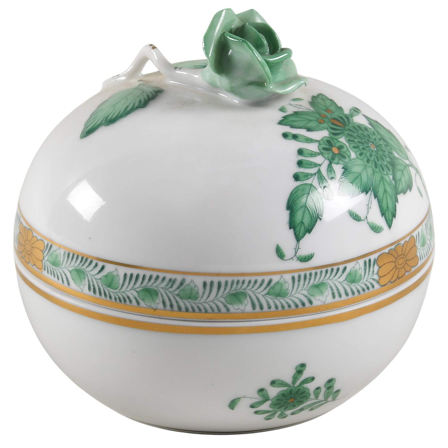 Chinese Bouquet Green (AV) Round Box & Lid by Herend-1