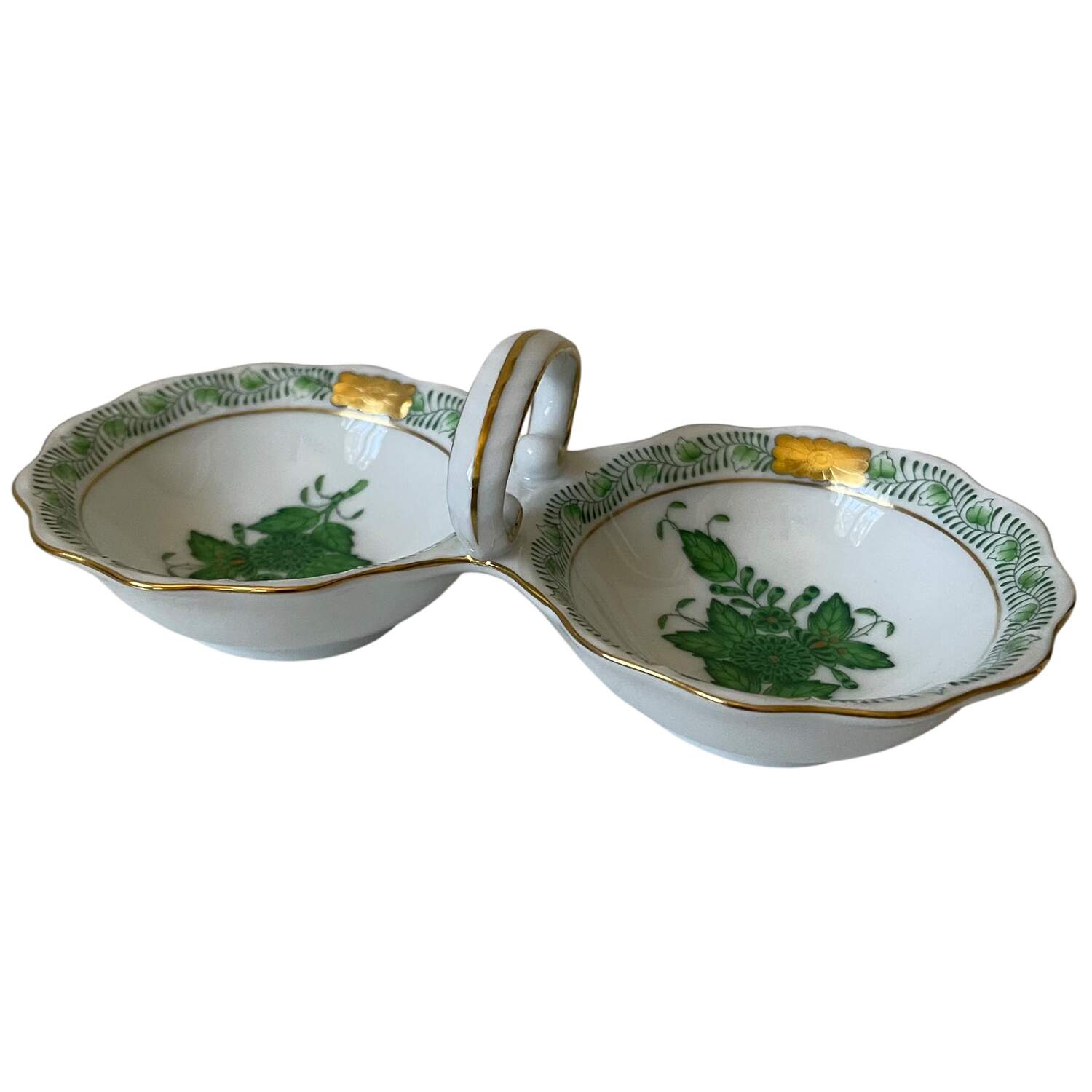 Chinese Bouquet Green (AV) Double Salt Dip by Herend-1