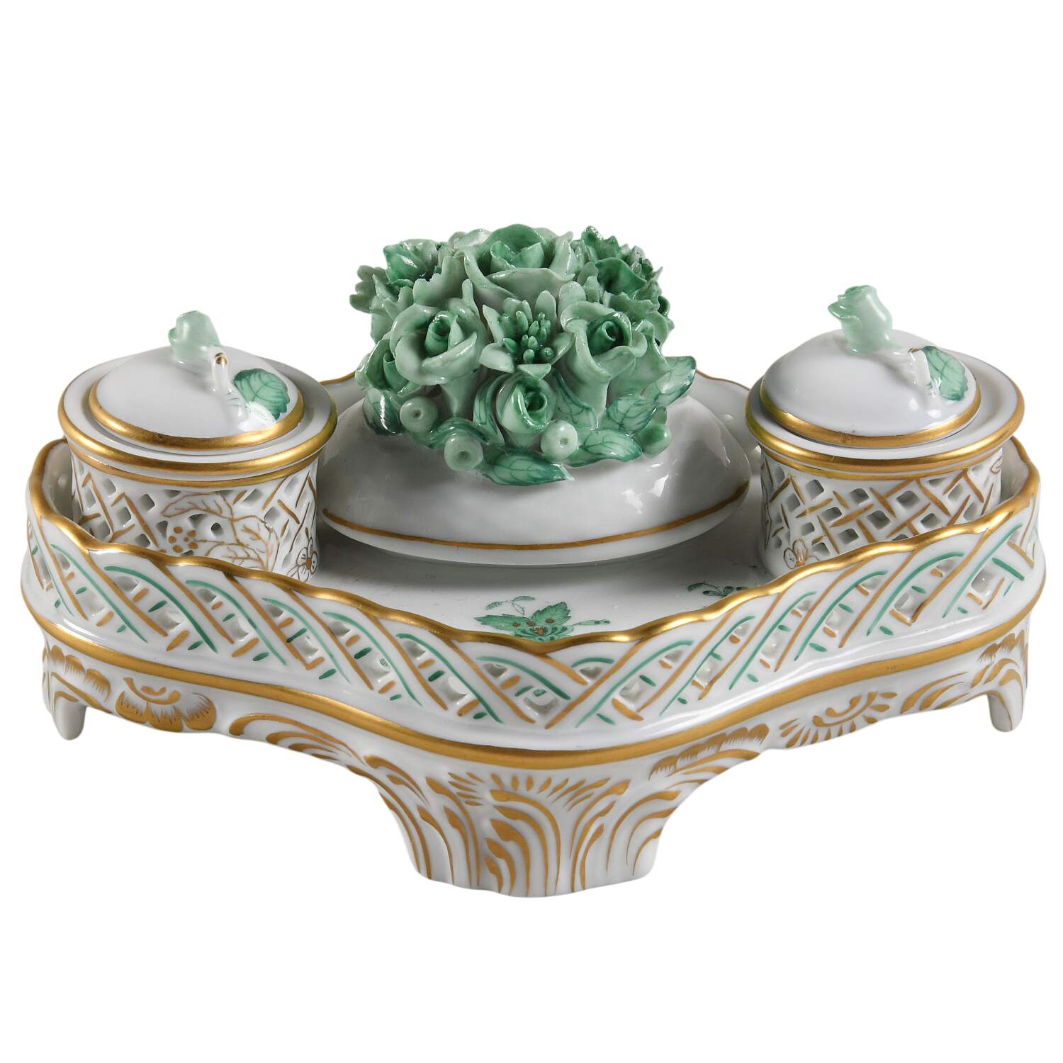 Chinese Bouquet Green (AV) Ink Stand by Herend-1