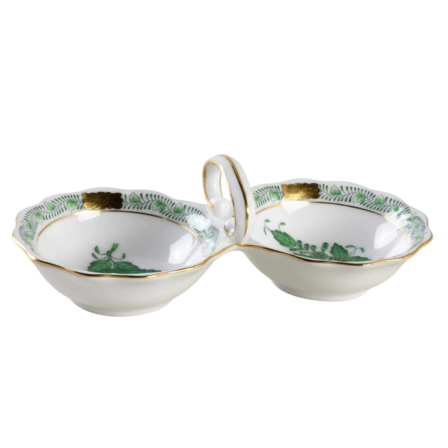 Chinese Bouquet Green (AV) Double Salt Dip by Herend-1