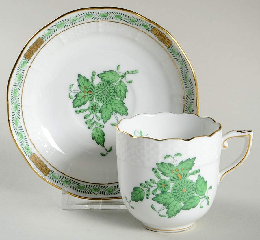 Chinese Bouquet Green (AV) Flat Demitasse Cup & Saucer Set by Herend-1