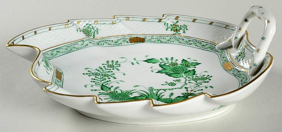 Indian Basket Green (FV) 9" Leaf Dish by Herend-1