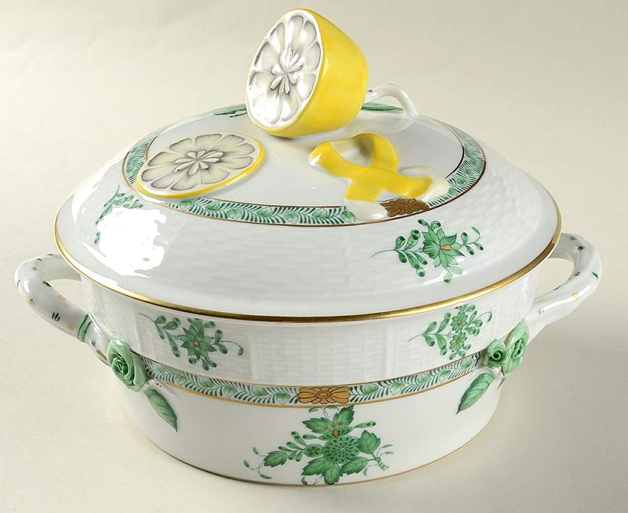 Chinese Bouquet Green (AV) Small Round Covered Vegetable by Herend-1