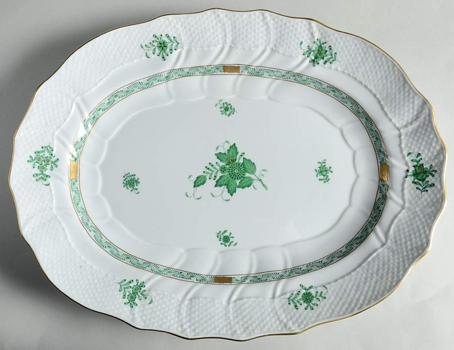 Chinese Bouquet Green (AV) 16" Oval Serving Platter by Herend-1