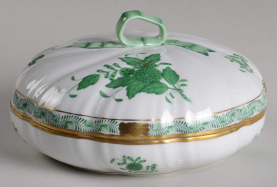 Chinese Bouquet Green (AV) Large Candy Box & Lid by Herend-1