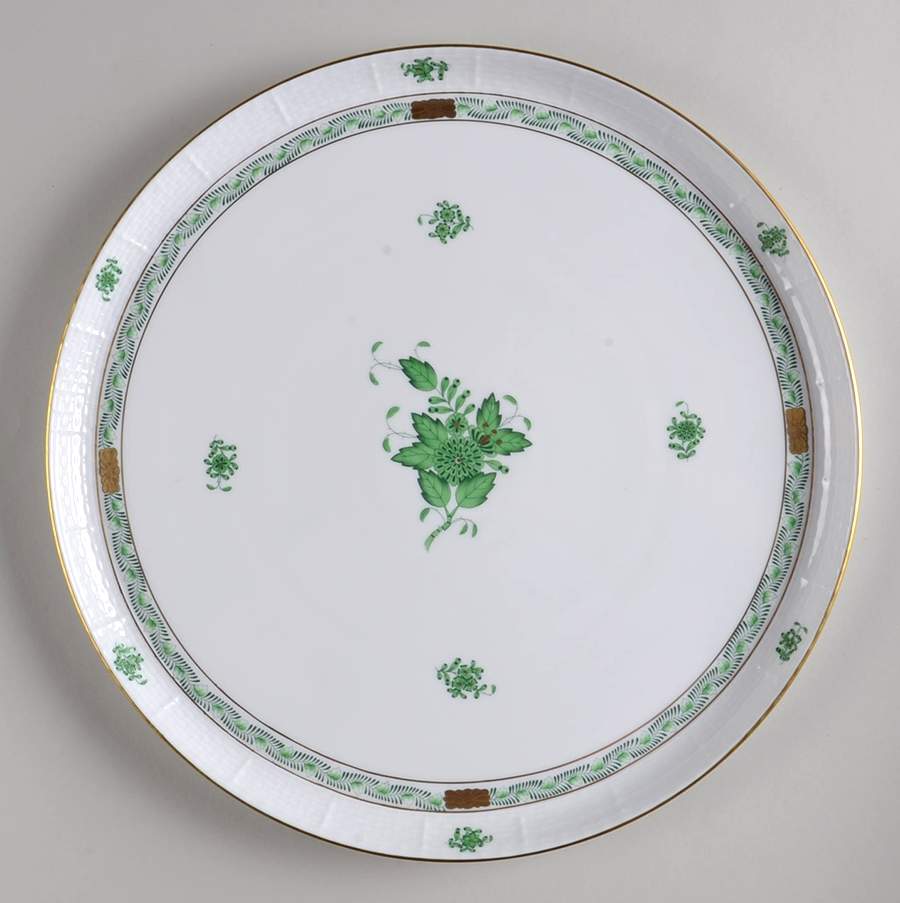 Chinese Bouquet Green (AV) 12" Round Torte Plate by Herend-1