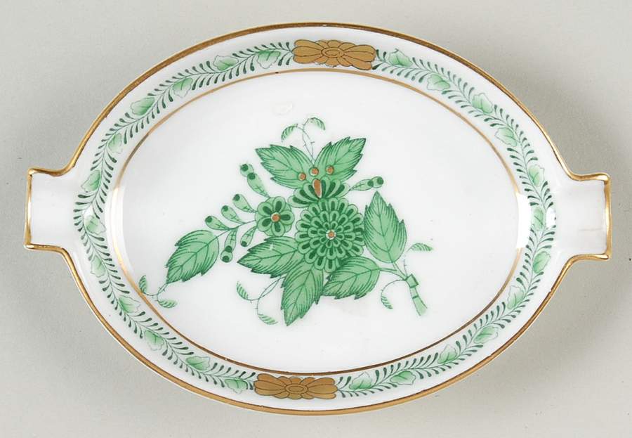 Chinese Bouquet Green (AV) 3" Oval Ashtray with Lips by Herend-1