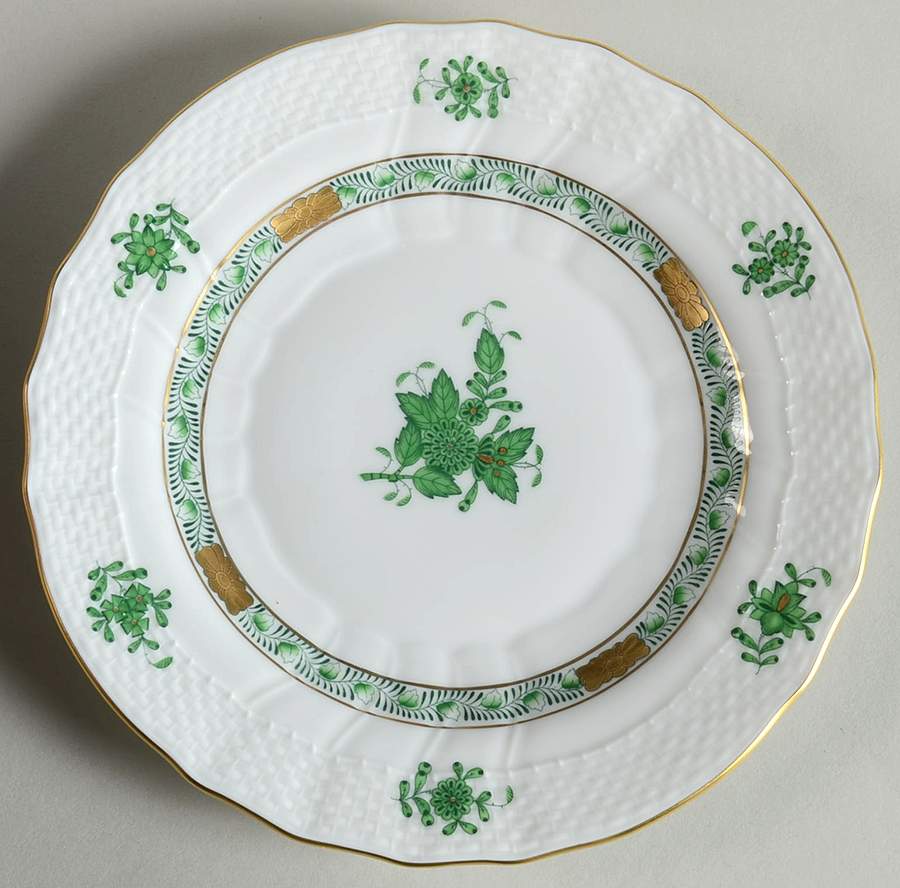 Chinese Bouquet Green (AV) Dessert/Pie Plate by Herend-1