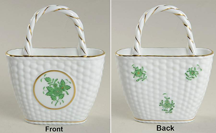 Chinese Bouquet Green (AV) Small Basket by Herend-1