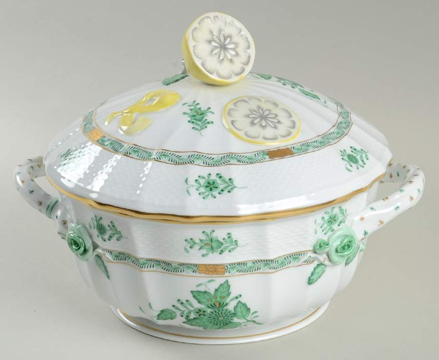 Chinese Bouquet Green (AV) Round Covered Vegetable by Herend-1