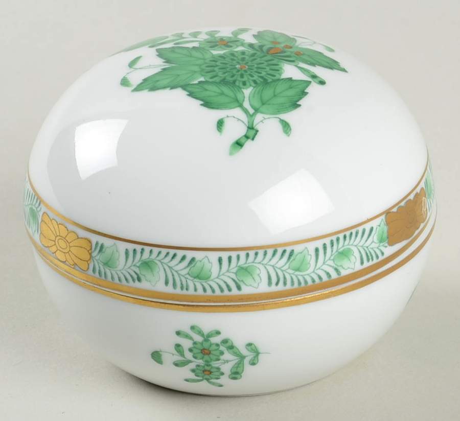 Chinese Bouquet Green (AV) Small Round Bon Bon & Lid by Herend-1