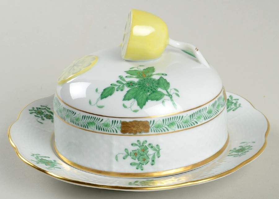 Chinese Bouquet Green (AV) Small Round Covered Butter by Herend-1