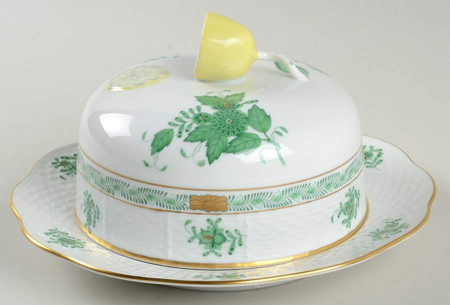 Chinese Bouquet Green (AV) Round Covered Butter by Herend-1