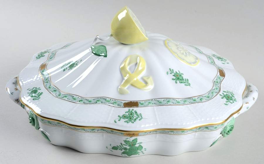 Chinese Bouquet Green (AV) Rectangular Covered Vegetable by Herend-1