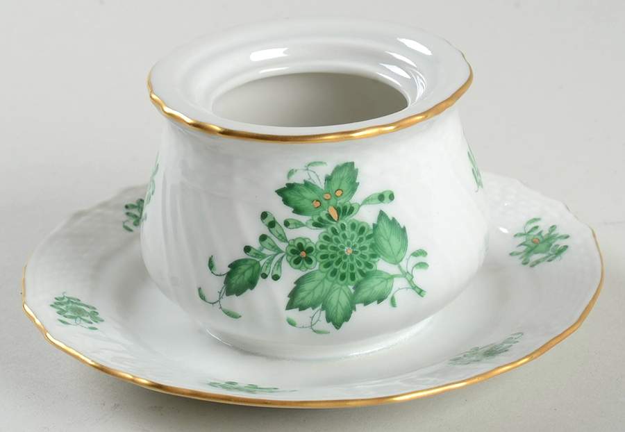 Chinese Bouquet Green (AV) Ink Pot with Attached Tray, No Lid by Herend-1