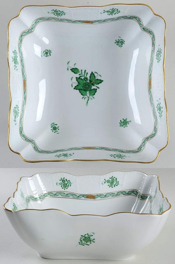 Chinese Bouquet Green (AV) 9" Square Salad Serving Bowl by Herend-1