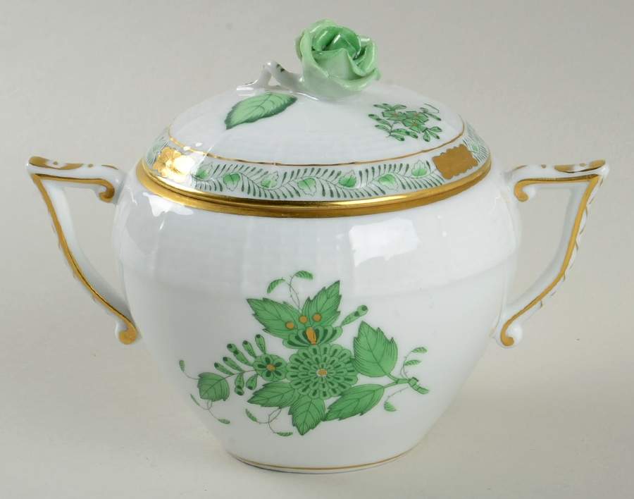 Chinese Bouquet Green (AV) Sugar Bowl & Lid by Herend-1