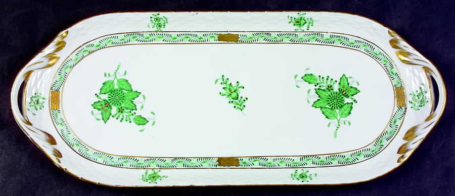 Chinese Bouquet Green (AV) 12" Sandwich Tray by Herend-1