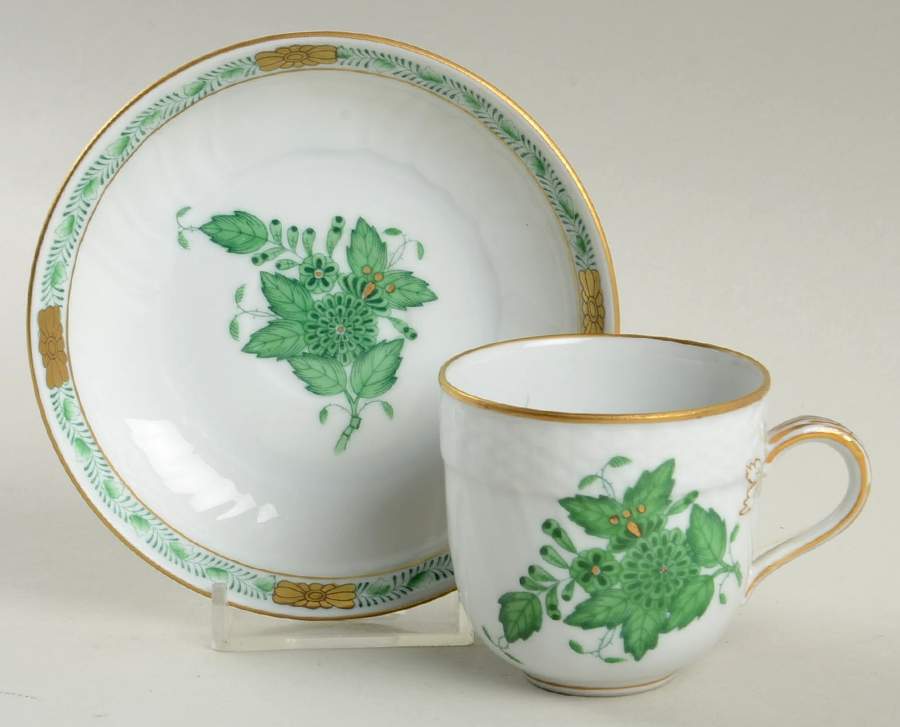 Chinese Bouquet Green (AV) Flat Demitasse Cup & Saucer Set by Herend-1
