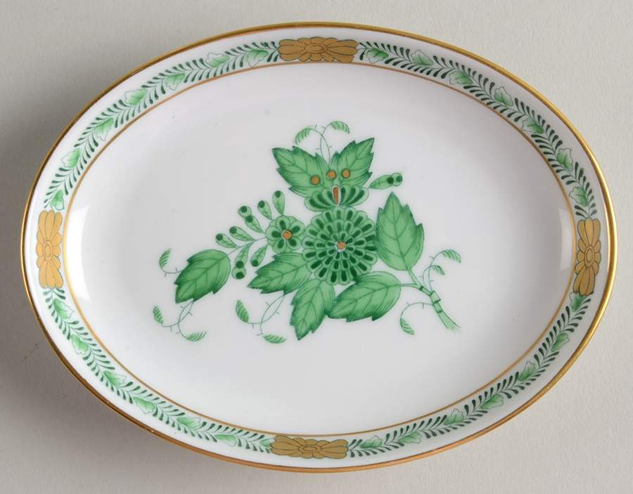 Chinese Bouquet Green (AV) 4" Oval Ashtray by Herend-1