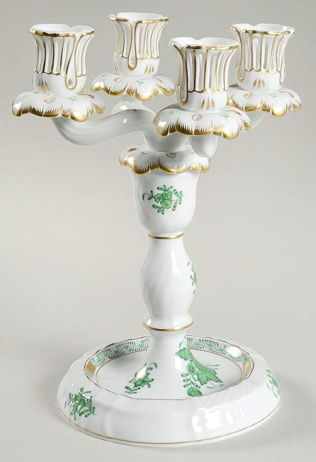 Chinese Bouquet Green (AV) Four Light Candlestick by Herend-1