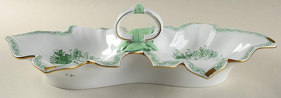 Chinese Bouquet Green (AV) 2-Part Handled Relish by Herend-1